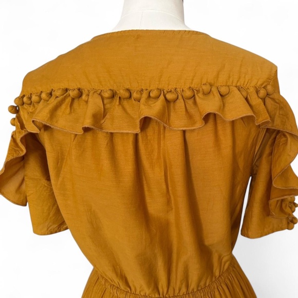 Sea NY mustard, yellow staircase, pom-pom midi dress (size S) 225 - Picture 5 of 12